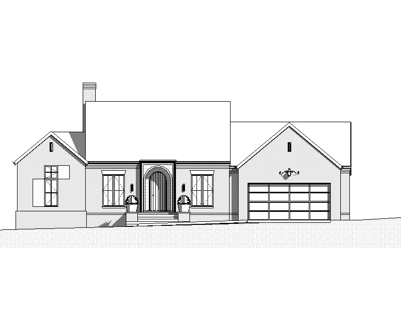 A drawing of the front of a house.