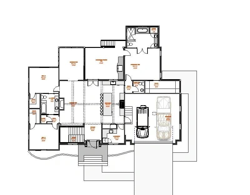 A floor plan of a house with lots of windows.