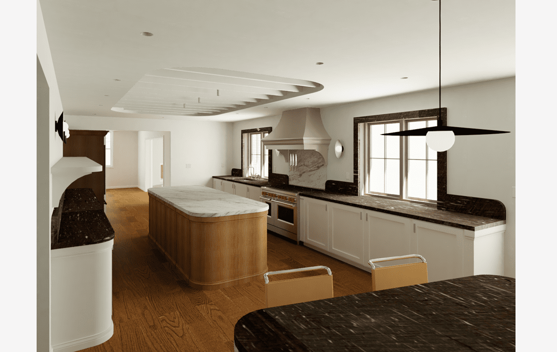 A kitchen with wooden floors and white walls.